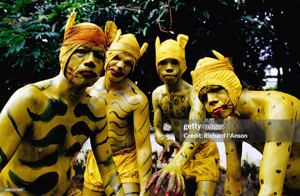 Pulikkali (tiger dance) performers at Onam festival celebration.