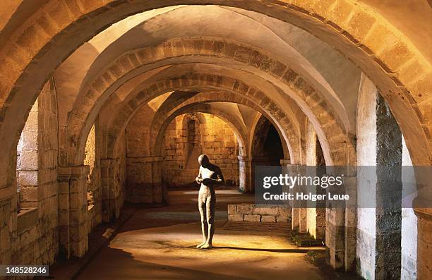 crypt, winchester cathedral. - winchester england stock pictures, royalty-free photos & images