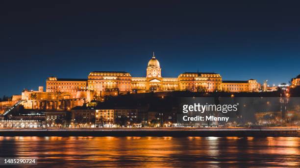hungary budapest cityscape panorama buda castle at night - mlenny stock pictures, royalty-free photos & images