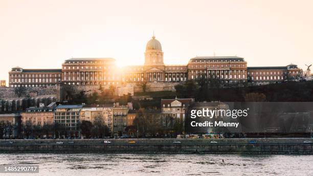 hungary budapest cityscape panorama sunset backlit buda castle - mlenny stock pictures, royalty-free photos & images
