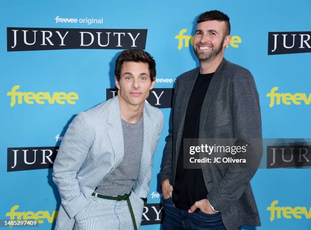 James Marsden and Ronald Gladden attend Amazon Freevee's "Jury Duty" Finale Celebration at Jimmy Buffett’s Margaritaville on April 25, 2023 in...