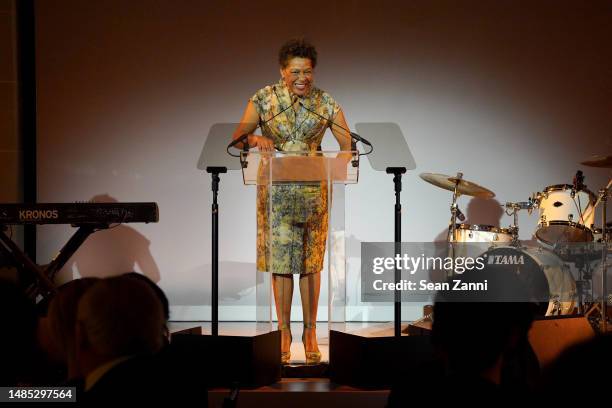 Carrie Mae Weems speaks onstage at the 2023 Brooklyn Artists Ball made possible by Dior at Brooklyn Museum on April 25, 2023 in Brooklyn, New York.
