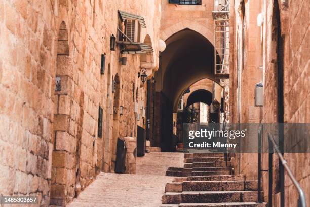 jerusalem old city empty stairway old town archway - mlenny stock pictures, royalty-free photos & images