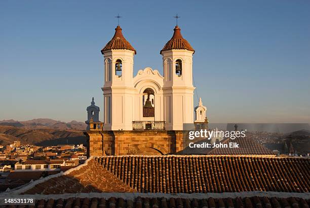 towers of iglesia san felipe neri church. - sucre stock pictures, royalty-free photos & images