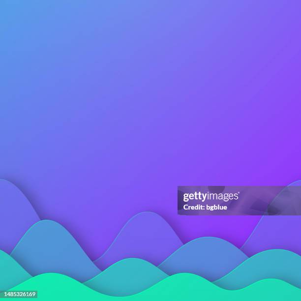 purple abstract wave shapes - paper cut background - trendy 3d design - pink and turquoise background stock illustrations
