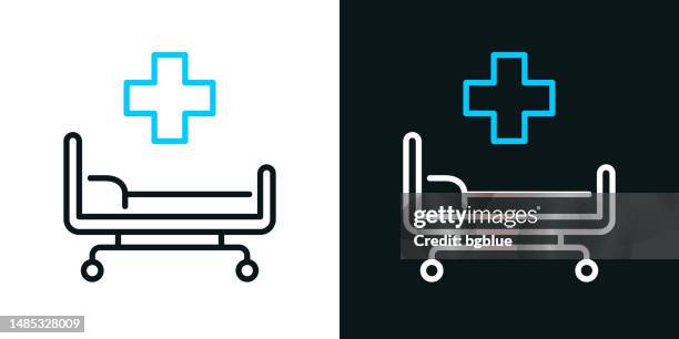 hospital bed. bicolor line icon on black or white background - editable stroke - recovery room stock illustrations