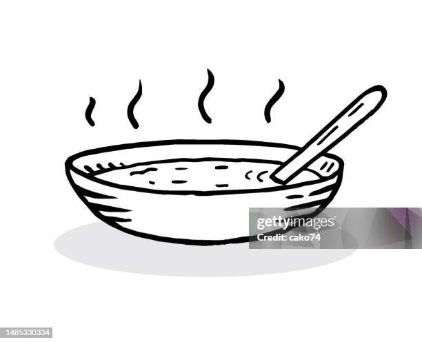 ilustraciones, imágenes clip art, dibujos animados e iconos de stock de dibujado a mano un plato de sopa - cuenco