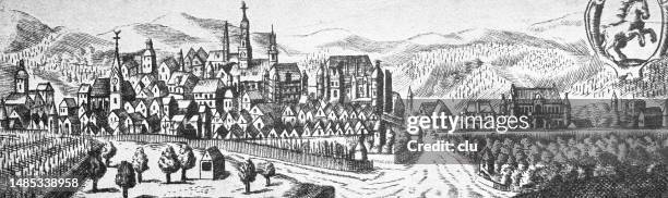 stuttgart general view 1681 - wide shot stock illustrations