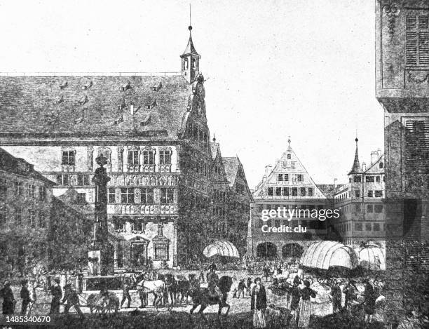 stuttgart market place 1810 - centre de traitement de données stock illustrations