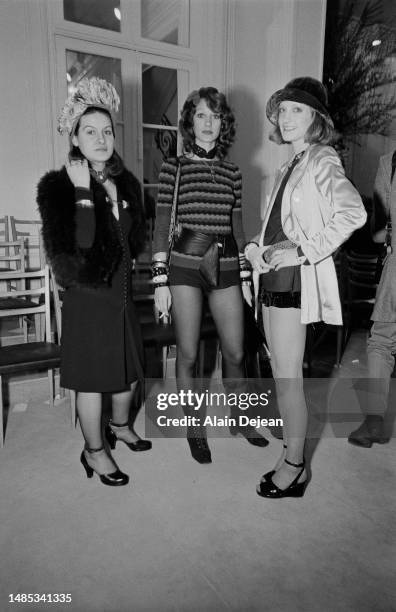 Fashion, 11st February 1971, Pictured at the Yves Saint Laurent Spring and Summer fashion show in Paris, France are L-R: Paloma Picasso with models...