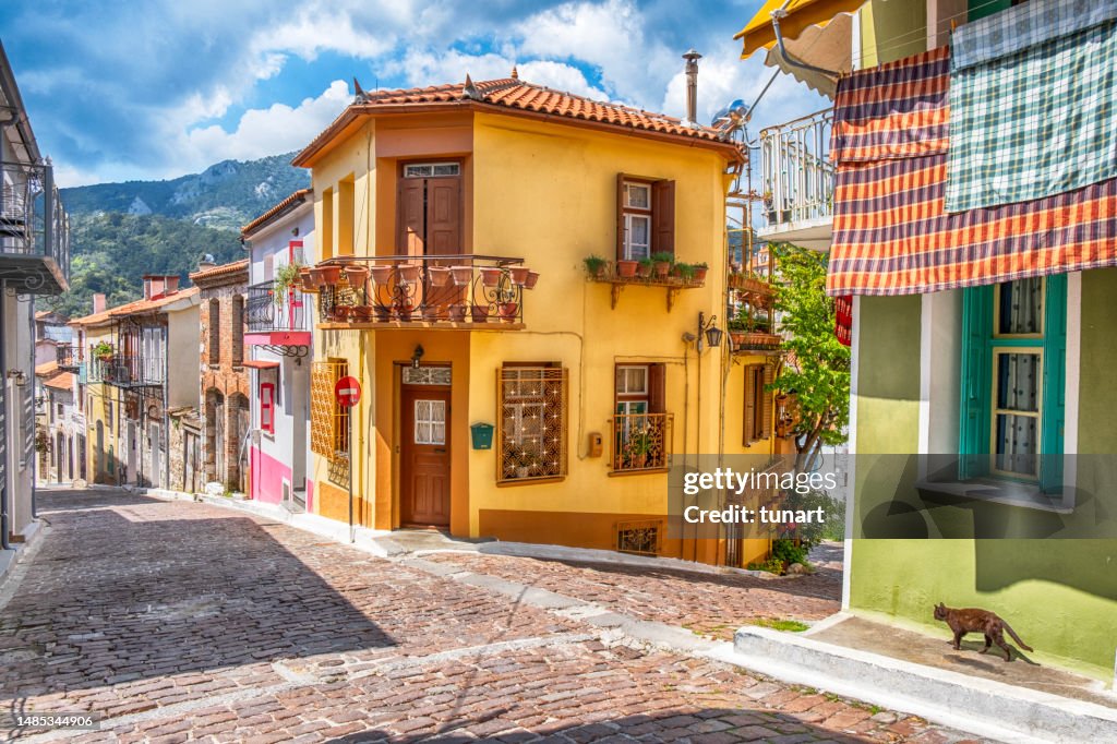 Houses and an Alley in Agiasos, Lesbos, Greece