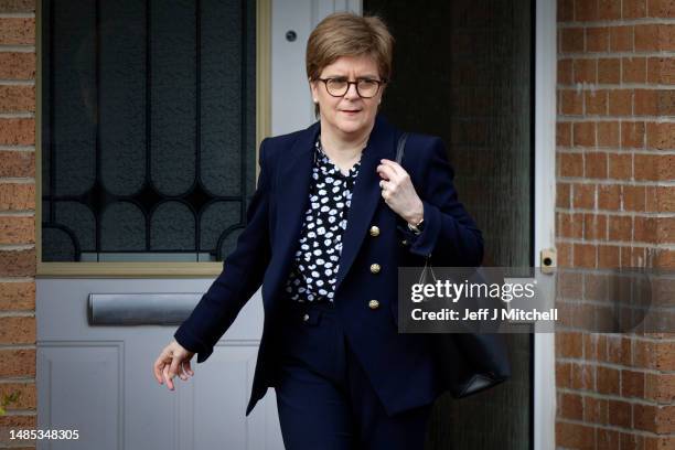 Nicola Sturgeon, former First Minister of Scotland, leaves her house on April 26, 2023 in Glasgow, Scotland. Police are investigating the Scottish...