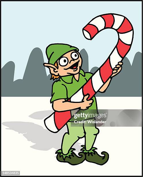 elf with candy cane - peppermint stock illustrations