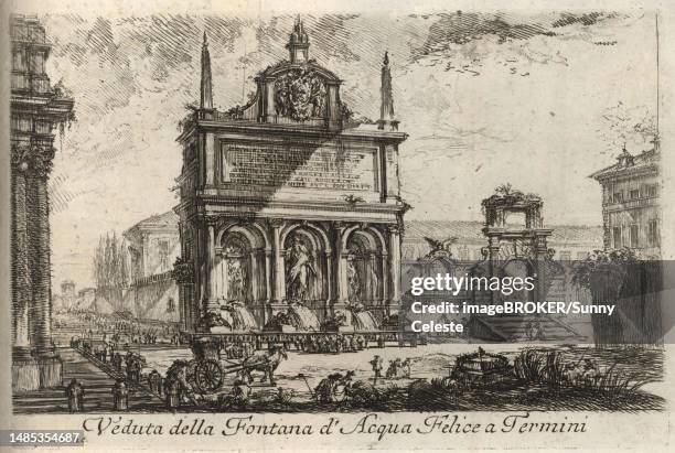 stockillustraties, clipart, cartoons en iconen met fontana d acqua felice a termini, 1767, rome, italy, digital reproduction of an 18th century original, original date unknown - acqua