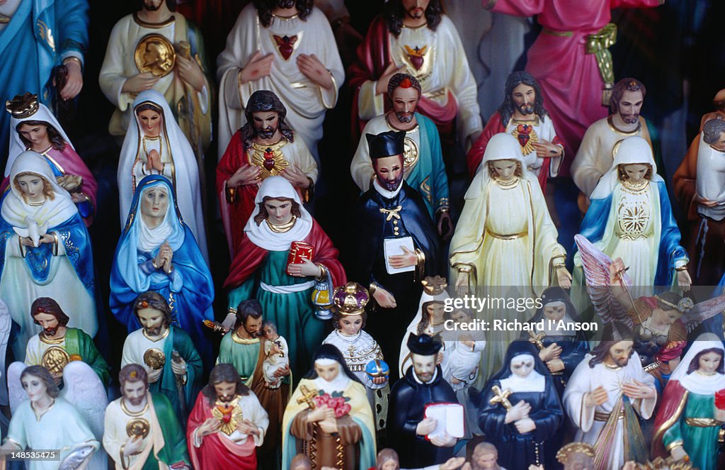 Religious statues for sale in Mexico City, about 90% of Mexican's profess Catholicism