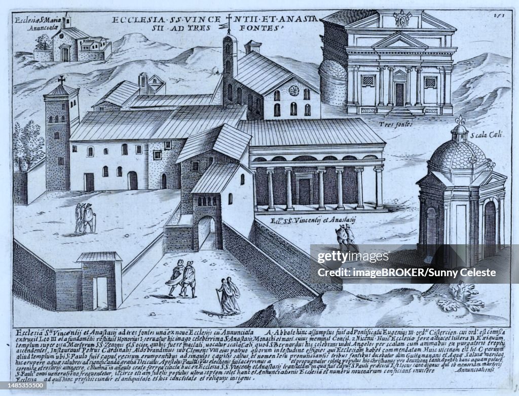 Ecclesia S. S. Vincentii Et Anastasii Ad Tres Fontes, Church of Saints Vincent and Anastasius at the Trevi Fountain, historic Rome, Italy, digital reproduction of an original 17th century artwork, original date unknown