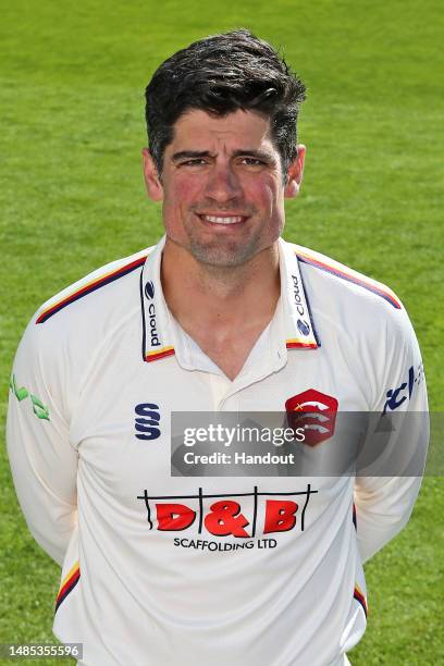 In this handout provided by TGS Photo/Essex CCC, Sir Alastair Cook in County Championship kit poses during the Essex CCC photocall at The Cloud...