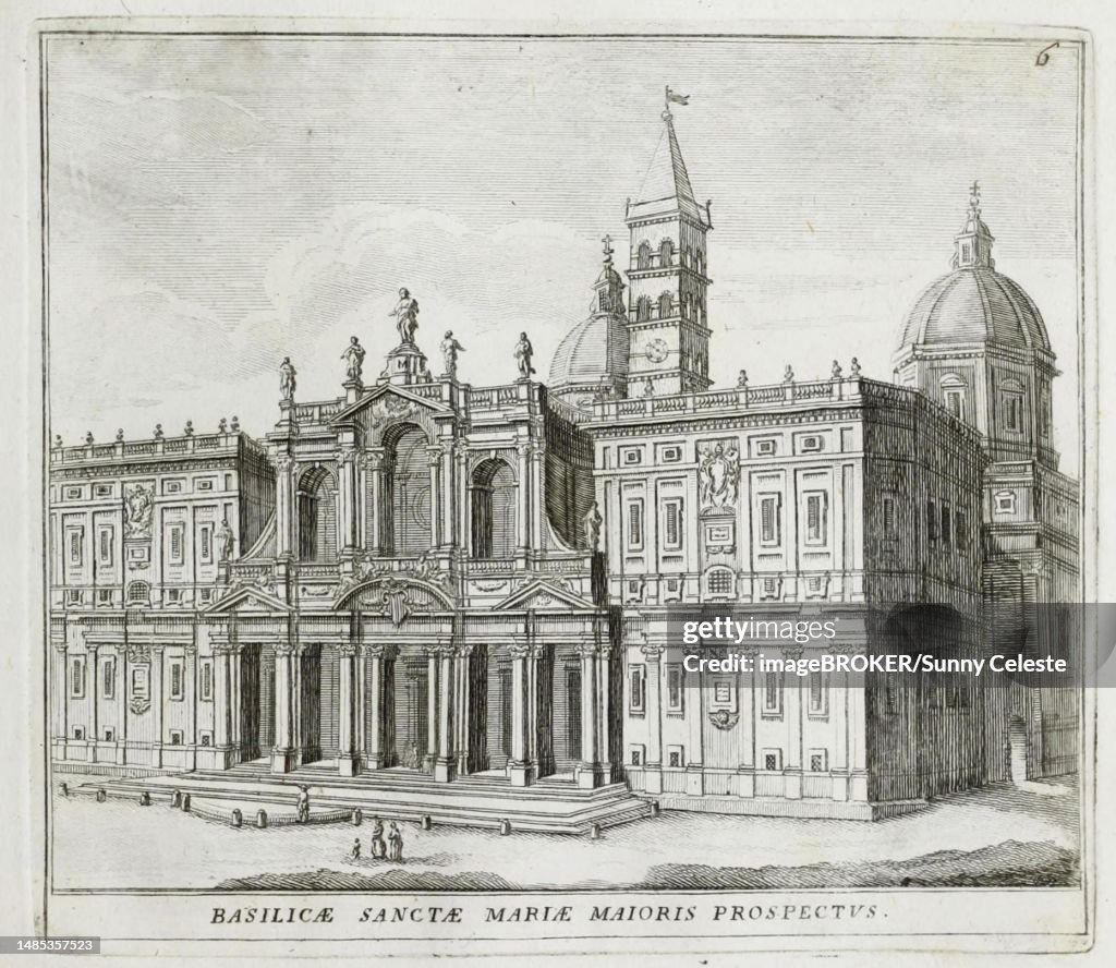 Santa Maria Maggiore, also Santa Maria della Neve, Our Lady of the Snows, Santa Maria ad praesepe, St. Mary at the Crib or Basilica Liberii is one of the four papal basilicas of Rome, historic Rome, Italy, digital reproduction of an original 17th century