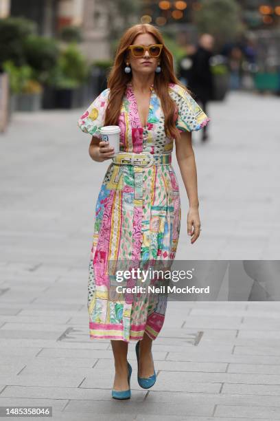 Isla Fisher leaving Heart Breakfast Radio Studios on April 26, 2023 in London, England.