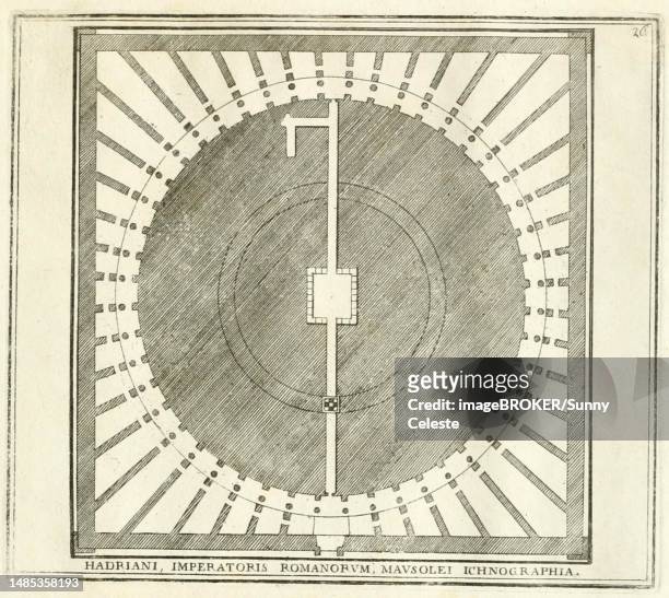 geometric plan of the mausoleum of emperor hadrian, which is now castel sant'angelo, historical rome, italy, digital reproduction of an original 17th century template, original date unknown - castel sant'angelo 幅插畫檔、美工圖案、卡通及圖標