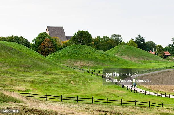 'mounds of the kings' in gamla uppsala. - uppsala stock pictures, royalty-free photos & images