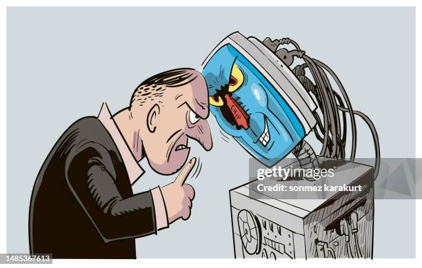human and artificial intelligence go against each other - threat intelligence stock illustrations