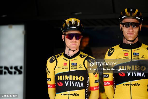 Steven Kruijswijk of The Netherlands and Jos Van Emden of The Netherlands and Team Jumbo-Visma prior to the 76th Tour De Romandie 2023, Stage 1 a...