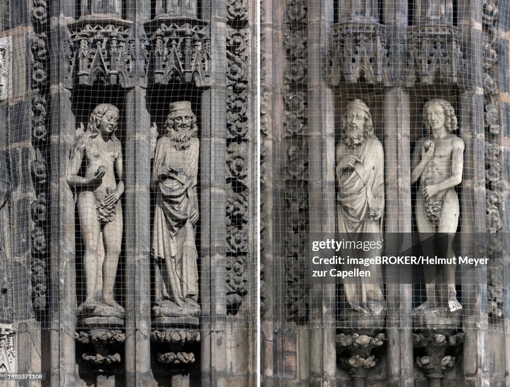 Sculptures of Adam and Eve and Prophets on the West Portal of the Lorenzkirche, Nuremberg, Middle Franconia, Bavaria, Germany