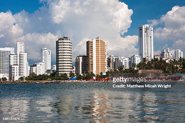 bocagrande beachfront and high-rise. - cartagena de indias bildbanksfoton och bilder