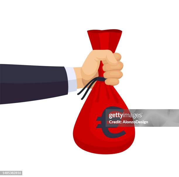 euro cash sack. hand with money bag. - millionnaire stock illustrations