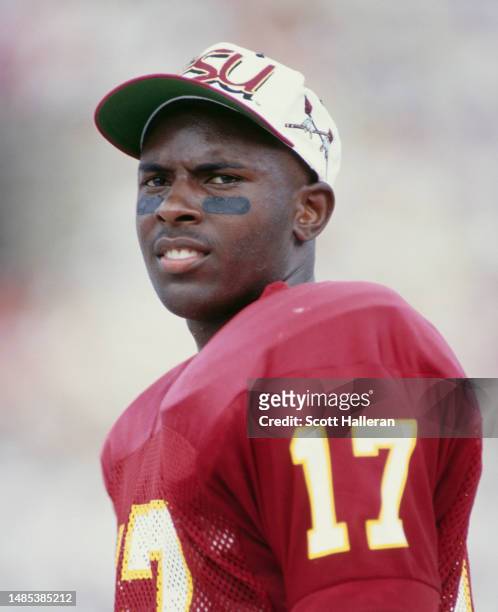 Portrait of Charlie Ward, Quarterback for the Florida State Seminoles during the NCAA Atlantic Coast Conference college football game against the...