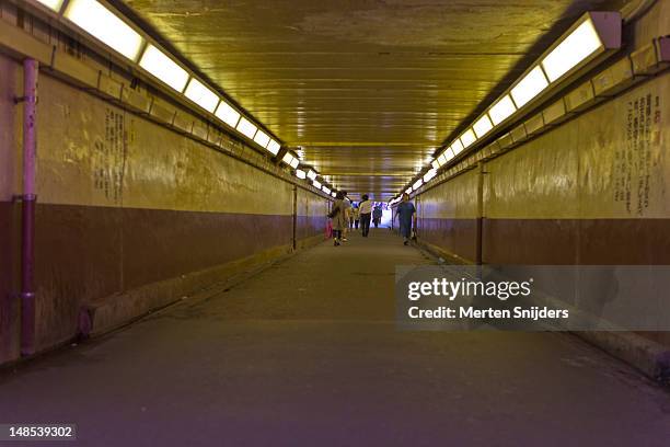 shinjuku pedestrian passage under train viaduct. - viaduct ストックフォトと画像