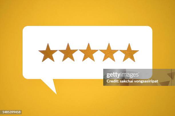 five stars shape with chat bubble, the best excellent business services rating customer - excellent-customer-service-definition stock pictures, royalty-free photos & images