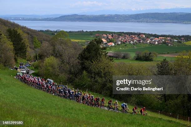 General view of Josef Cerný of Czech Republic - Yellow leader jersey, Remi Cavagna of France and Team Soudal Quick-Step - Blue mountain jersey and...