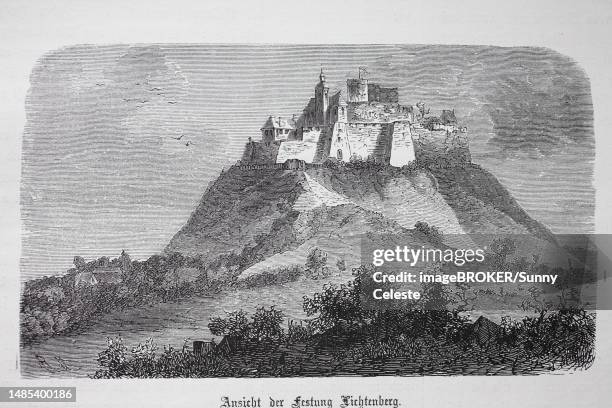 view of lichtenberg fortress in alsace c. 1870, france, historic, digitally restored reproduction of an original 19th century painting, exact original date unknown - castelo stock-grafiken, -clipart, -cartoons und -symbole