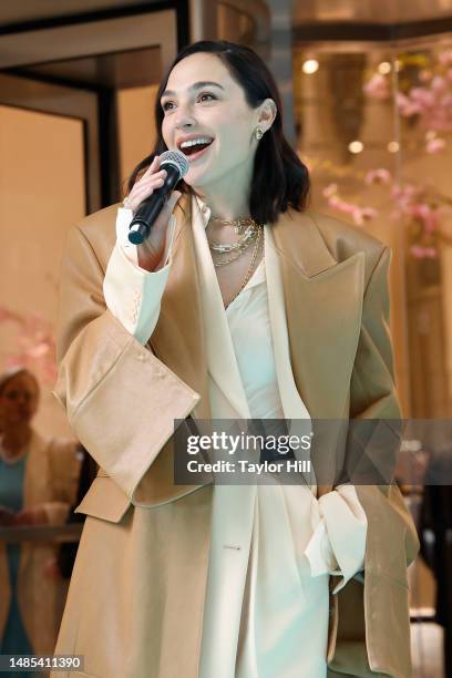 Gal Gadot attends the ribbon cutting celebrating the reopening of Tiffany & Co's "The Landmark" at 5th Avenue and West 57th Street on April 26, 2023...