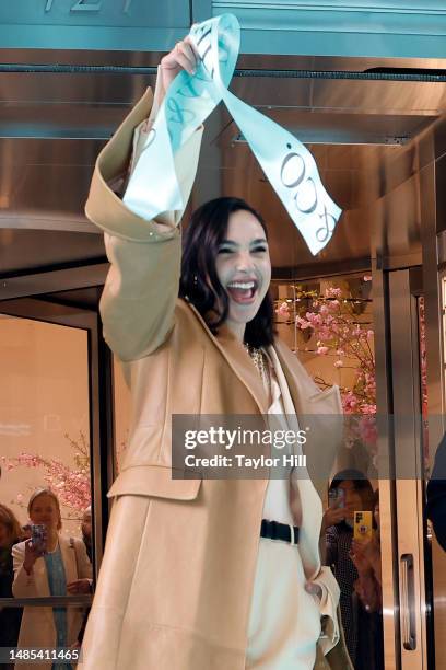 Gal Gadot attends the ribbon cutting celebrating the reopening of Tiffany & Co's "The Landmark" at 5th Avenue and West 57th Street on April 26, 2023...