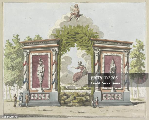 Arts and Sciences, allegorical decoration erected on the Noordermarkt in Amsterdam at the Alliance Feast on June 19, 1795. Minerva sitting in the...