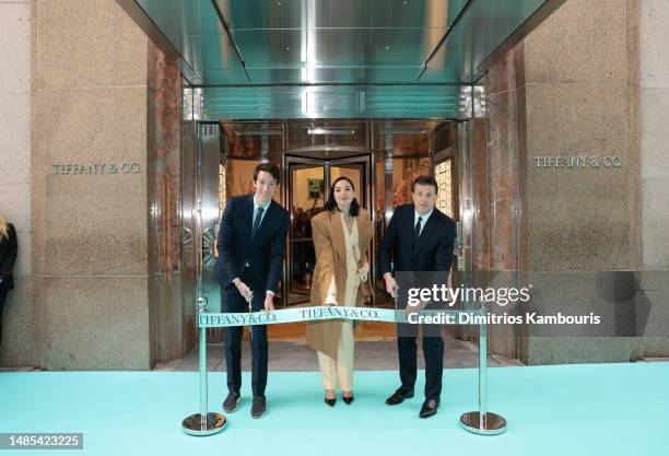 Alexandre Arnault, Executive Vice President of Tiffany & Co., Gal Gadot and Anthony Ledru, President and Chief Executive officer of Tiffany & Co. Cut...