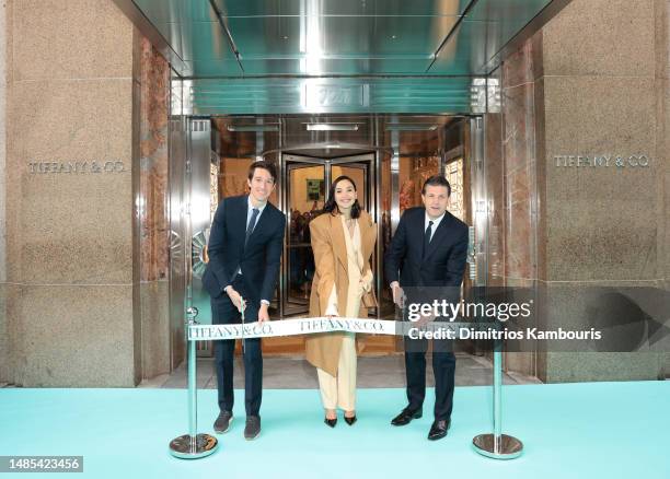 Alexandre Arnault, Executive Vice President of Tiffany & Co., Gal Gadot and Anthony Ledru, President and Chief Executive officer of Tiffany & Co. Cut...