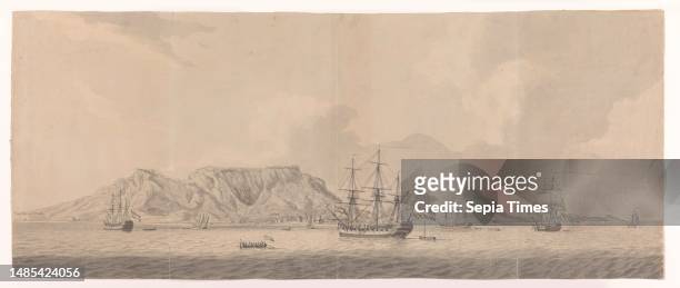 View of the Cape of Good Hope, anonymous, in or after 1654 - c. 1800, From Blue Beach and Table Bay one looks out onto Table Mountain and Lion...