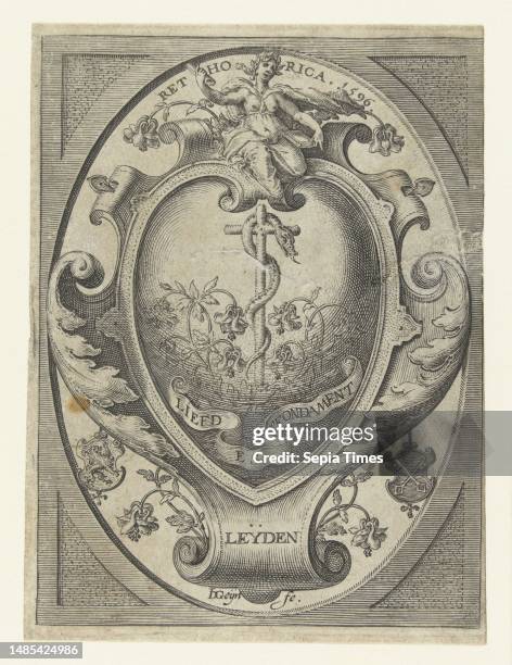 Coat of arms of the Leiden shipowner's chamber of Liefde is 't fondament , namely a snake around a cross amidst flowers, caught in a more or less...