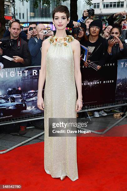 Anne Hathaway attends the European premiere of The Dark Knight Rises at The BFI IMAX on July 18, 2012 in London, England.