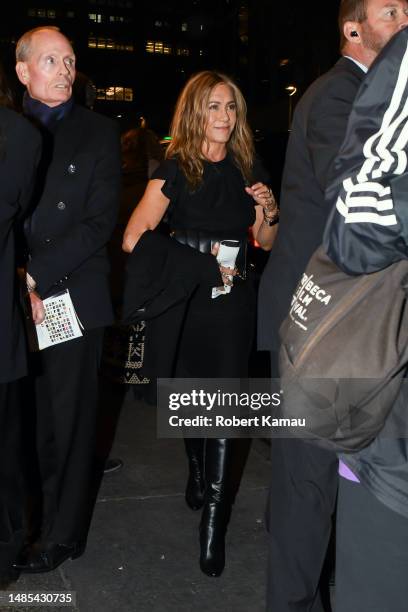 Jennifer Aniston seen leaving the after party for the 'Good Night, Oscar' Broadway play at Bryant Park Grill in Manhattan on April 24, 2023 in New...