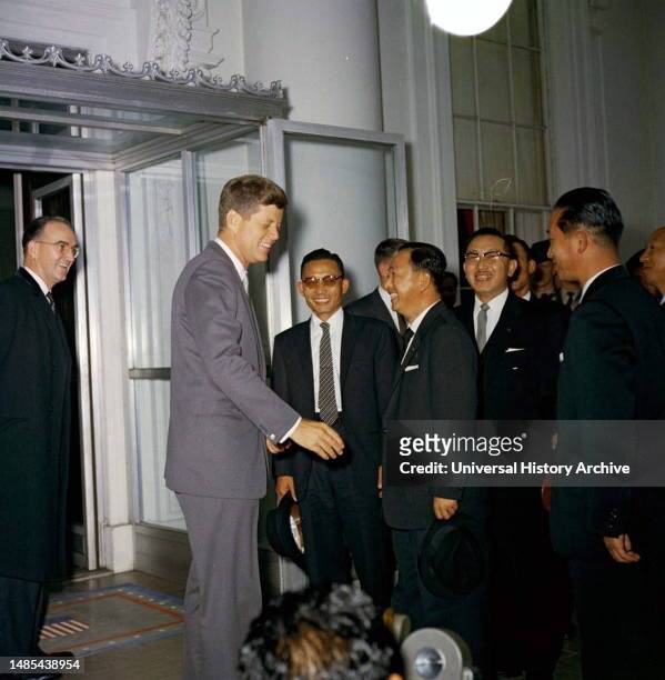 President John Kennedy greets General Park Chung-Hee , Chairman of the Supreme Council for National Reconstruction of the Republic of Korea, and the...