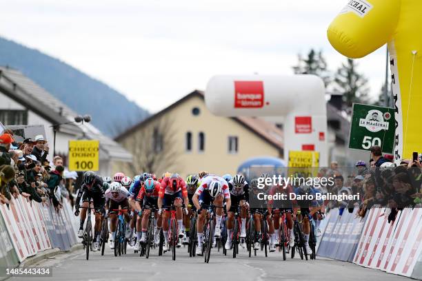 General view of Ethan Vernon of United Kingdom and Team Soudal Quick-Step - White best young jersey, Romain Bardet of France and Team DSM, Milan...