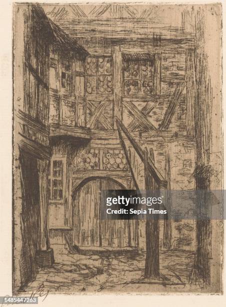 Half-timbered houses in Rothenburg ob der Tauber in Bavaria, Rothenburg original , print maker: Etha Fles, , 1867 - 1910, paper, drypoint, h 140 mm -...