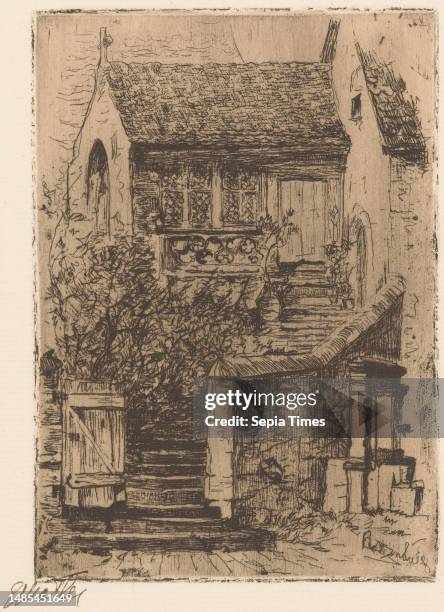 The portal of a chapel at Rothenburg ob der Tauber in Bavaria, Rothenburg original , print maker: Etha Fles, , 1867 - 1910, paper, drypoint, h 139 mm...