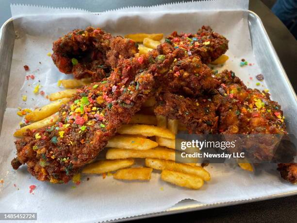 Chicken tenders fried with a coating of breadcrumbs and Fruity Pebbles cereal is on the menu at Chikn-Fixn, a new eatery in Smithtown., New York, on...