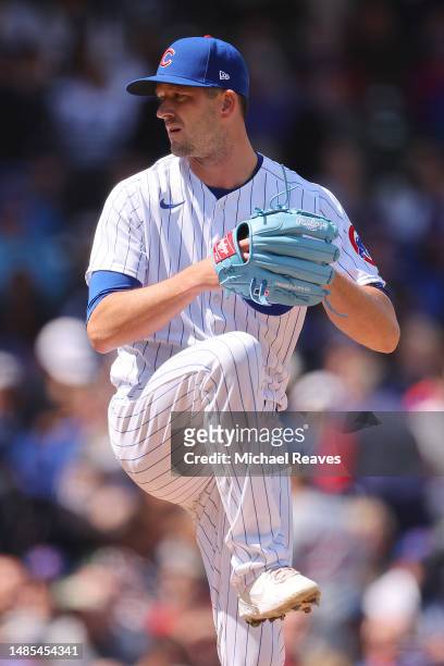 Drew Smyly of the Chicago Cubs delivers a pitch during the second inning against the Los Angeles Dodgers at Wrigley Field on April 21, 2023 in...